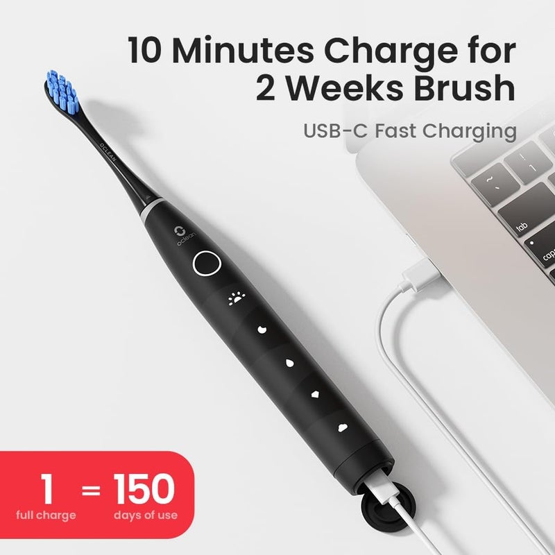 Oclean Electric Toothbrush for Adults, 150 Days Battery Life Electric Toothbrush, USB Rechargeable Sonic Travel Toothbrush with 6 Brush Heads & Travel Case, 5 Modes and Smart Timer - Image 3